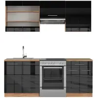 Vicco Küchenzeile Fame-Line 200 cm Anthrazit Hochglanz
