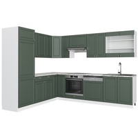 Vicco Eckküche Küchenzeile Einbauküche Fame-Line Landhaus Weiß Grün Gold