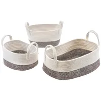 Kobolo Baumwollkorb Aufbewahrungskorb Baumwolle oval weiß beige mit Griffen