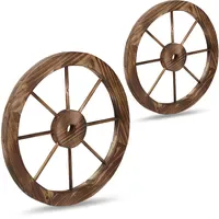 Relaxdays Wagenrad aus Holz, 2er Set, Deko für Garten,