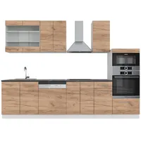 Vicco Küchenzeile Küchenblock Einbauküche Fame-Line Weiß Eiche 300 cm