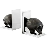 Casa Padrino Luxus Bücherstützen Set Totenkopf Silber / Antik