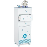 Relaxdays Kommode Kinder, Seefahrt-Design, 3 Schubladen, Türfach, Kinderzimmer Nachtkonsole,