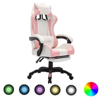 VidaXL Gaming-Stuhl mit RGB LED-Leuchten Rosa und Weiß Kunstleder