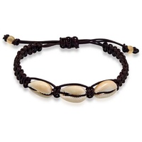 KUZZOI Kauri Muscheln Knoten Lederarmband schwarz 925 Silber Größe