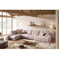 KAWOLA Sofa MADELINE Wohnlandschaft U-Form Cord rosa Longchair rechts
