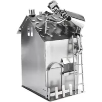 Brubaker Schraubenmännchen Haus mit Dachdecker - Silber Eisenfigur Metallmännchen