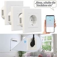 Luminea Home Control 3er-Set WLAN-Unterputz-Steckdosen mit Verbrauch-Messung, App, 3.680