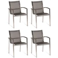 SonnenPartner 4x Stapelstühle Millenium Edelstahl/Textilen metallic-grau Stapelstuhl