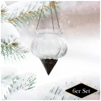 Antikas Weihnachtsfigur Christbaumkugelset Kürbis-Form, 6er Set, Weißglas, Eisen