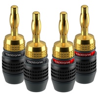 Clicktronic Bananen-Stecker SimpleLock für Lautsprecher Kabel bis 4,0mm2,Gold/Blau/Rot