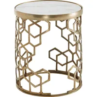 FineBuy Beistelltisch Echter Marmor Weiß Gold 46 x 46