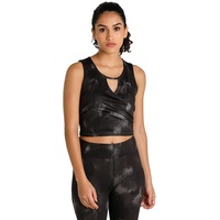 Puma Damen Studio AOP Crop Top Black-Lack Stroke Print,