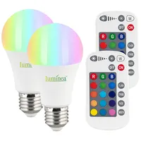 Luminea 2er-Set LED-Lampen E27, RGBW, 8 W (ersetzt 75