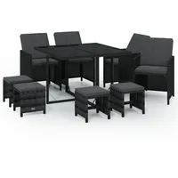 VidaXL Polyrattan Garten-Essgruppe 9-tlg. schwarz inkl. Auflagen 3095508