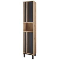 Stella Trading Hochschrank Schwarz, Eiche Artisan Kunststoff, 2 Fächer,