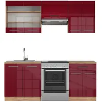 Vicco Küchenzeile Fame-Line 200 cm Bordeaux Hochglanz/Eiche