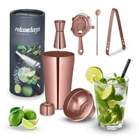 Relaxdays Cocktail Shaker Set, Edelstahl, 5-teiliges Bar Kit, 500