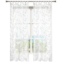 Woltu - Gardinen transparent Blumen Stickerei mit Schlaufen Leinen