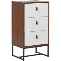 Beliani Kommode Dunkler Holzfarbton / Weiß 3 Schubladen NUEVA