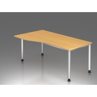 Hammerbacher höhenverstellbarer Schreibtisch buche Trapezform, 4-Fuß-Gestell silber 180,0 x
