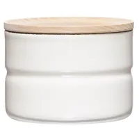RIESS Vorratsdose mit Eschenholzdeckel Ø8cm 0,19L White Emaille