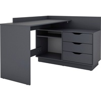 ByLIVING Winkelschreibtisch BELFAST Breite 129 cm, Anthrazit 3 Schubkästen