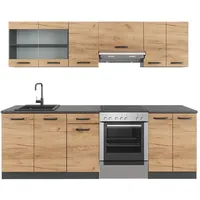 Vicco Küchenzeile Raul Goldkraft Eiche/Anthrazit, 240 cm AP Schwarz
