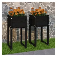 VidaXL Pflanzkübel 2 Stk. Schwarz 40x40x81 cm Massivholz Kiefer