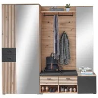 VOLEO Garderobe, Schwarz, Eiche Artisan, Textil, Holzwerkstoff, 5-teilig, 210x202x38