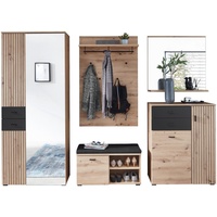 VOLEO Garderobe, Schwarz, Eiche Artisan, Textil, Holzwerkstoff, 6-teilig, 282x202x38