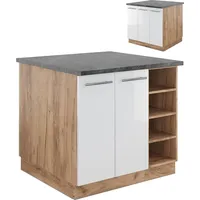 Vicco Kücheninsel Fame-Line Weiß Hochglanz/Goldkraft Eiche 90 cm ohne