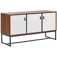 Beliani Moderne Kommode Dunkler Holzfarbton / Weiß 3 Türen
