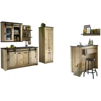 Furn.design Küche mit Theke in Used Wood Küchenschrank Set