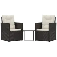 VidaXL 3-tlg. Garten-Lounge-Set mit Kissen Poly Rattan Schwarz