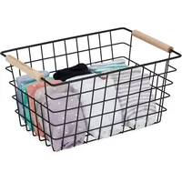 Relaxdays Drahtkorb, Holzgriffe, rechteckig, Gitter Design, Kleidung, Accessoires, Metallkorb,