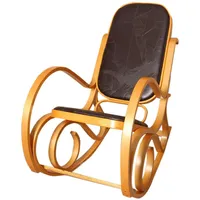 Mendler Schaukelstuhl M41, Schwingsessel Fernsehsessel, Massiv-Holz Eiche-Optik, Patchworkleder braun