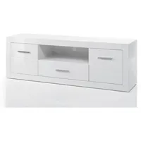 Furn.design Carrara TV-Lowboard 180x60x45 cm Weiß Hochglanz Holzwerkstoff/Chrom/Metall