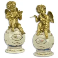 Casa Padrino Jugendstil Dekofiguren Set Bronze Engel auf Porzellan