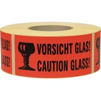 TransPak Hinweisetikett Vorsicht Glas L.145 mm,B.70mm rot 1000 St./Rolle