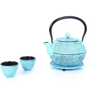 Echtwerk Teeservice aus Gusseisen, Hellblau 1,1L)