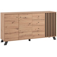 MID.YOU Sideboard Medan, Anthrazit, Eiche Artisan, Metall, 2 Fächer,