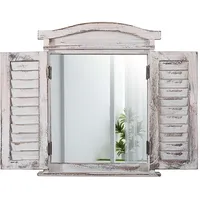 MCW Wandspiegel Spiegelfenster mit Fensterläden 53x42x5cm ~ weiß shabby
