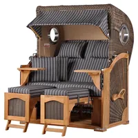 Bene living Strandkorb Komplettset Ammersee Teak Bullauge PE Grau