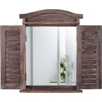 MCW MCW, Wandspiegel Spiegelfenster mit Fensterläden 53x42x5cm ~ braun