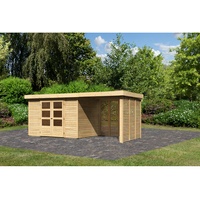 Karibu Askola 4 Gartenhaus inkl. Anbau 2.4m Lamellenwand natur
