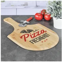 Spetebo Bambus Pizzabrett - Holz Pizzateller Pizza Schneidebrett Holzbrett