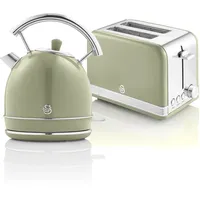 Swan Retro Set Frühstückswasserkocher 1,8L Kabelloser Wasserkocher mit Edelstahl-Heizelement,