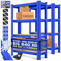 Masko MASKO® 2er-Set Lagerregal Schwerlastregal, Kellerregal, verstellbare Ablagen, MDF-Platten