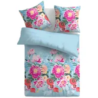 BestLivings Bettwäsche Satin 80x80+135x200 Frühjahresblumen Blau